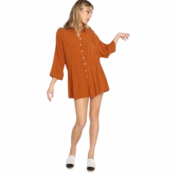 l*space Tops - L Space Pacifica Tunic in Amber Size XS/S Loose Fit Button Front 100% Rayon
